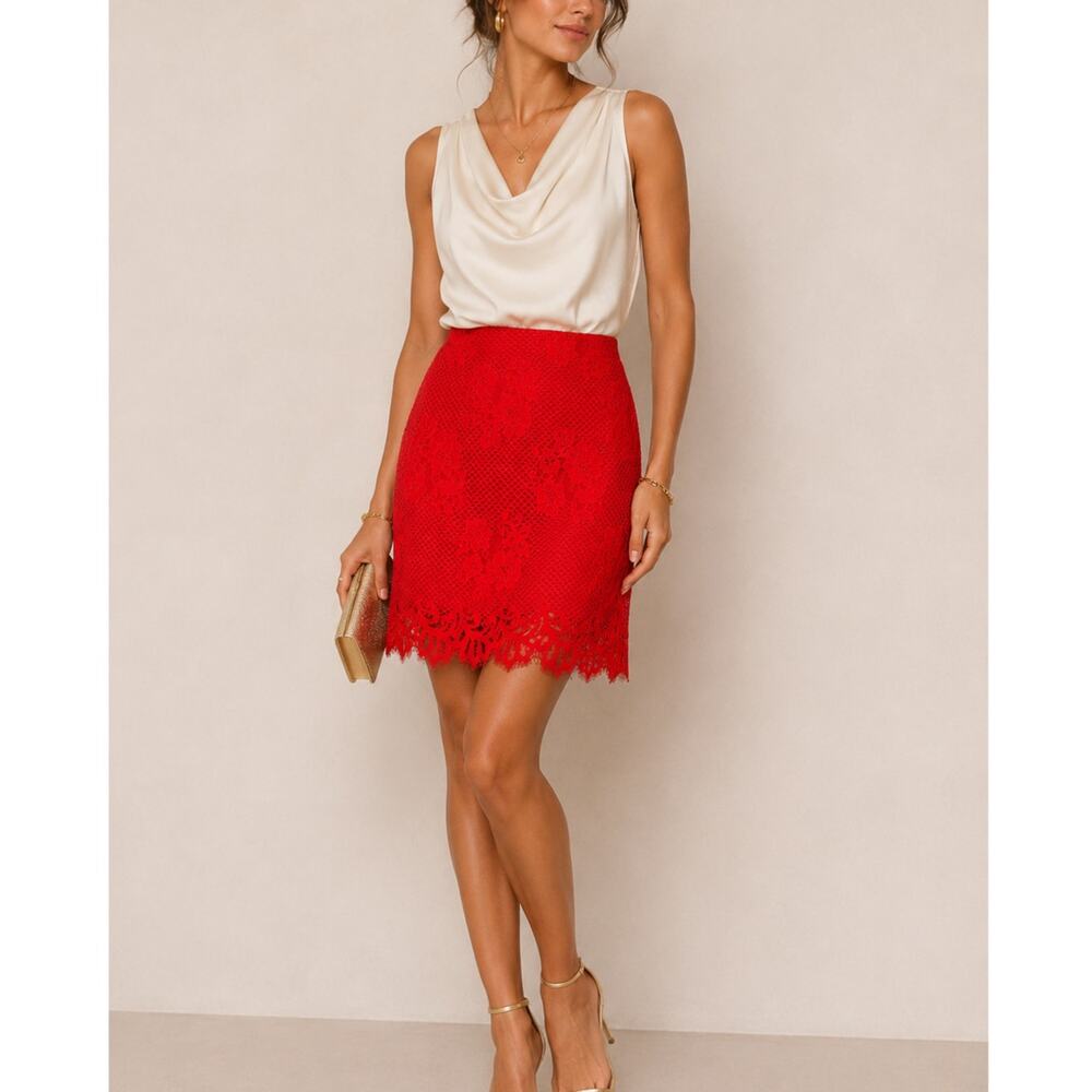For Love & Lemons Red Lace Mini Skirt Womens S Girly Coquette Romantic Stretch